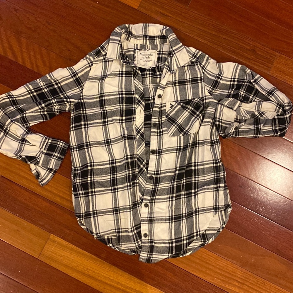 Abercrombie Fitch White Black Plaid Button Up